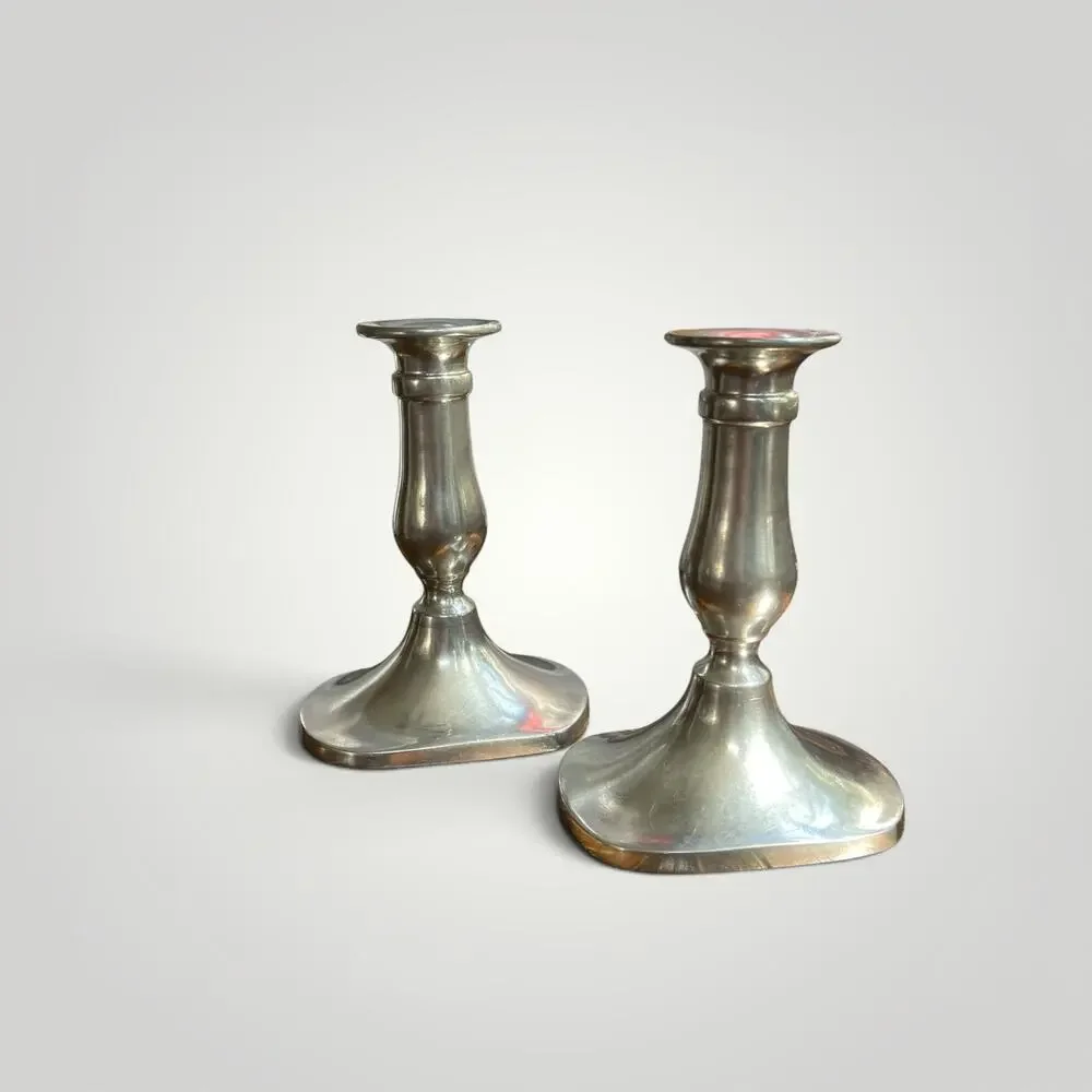 Vtg. Pair Stieff Pewter Candlestick Holders Model P 103 Weighted Colonial Taper